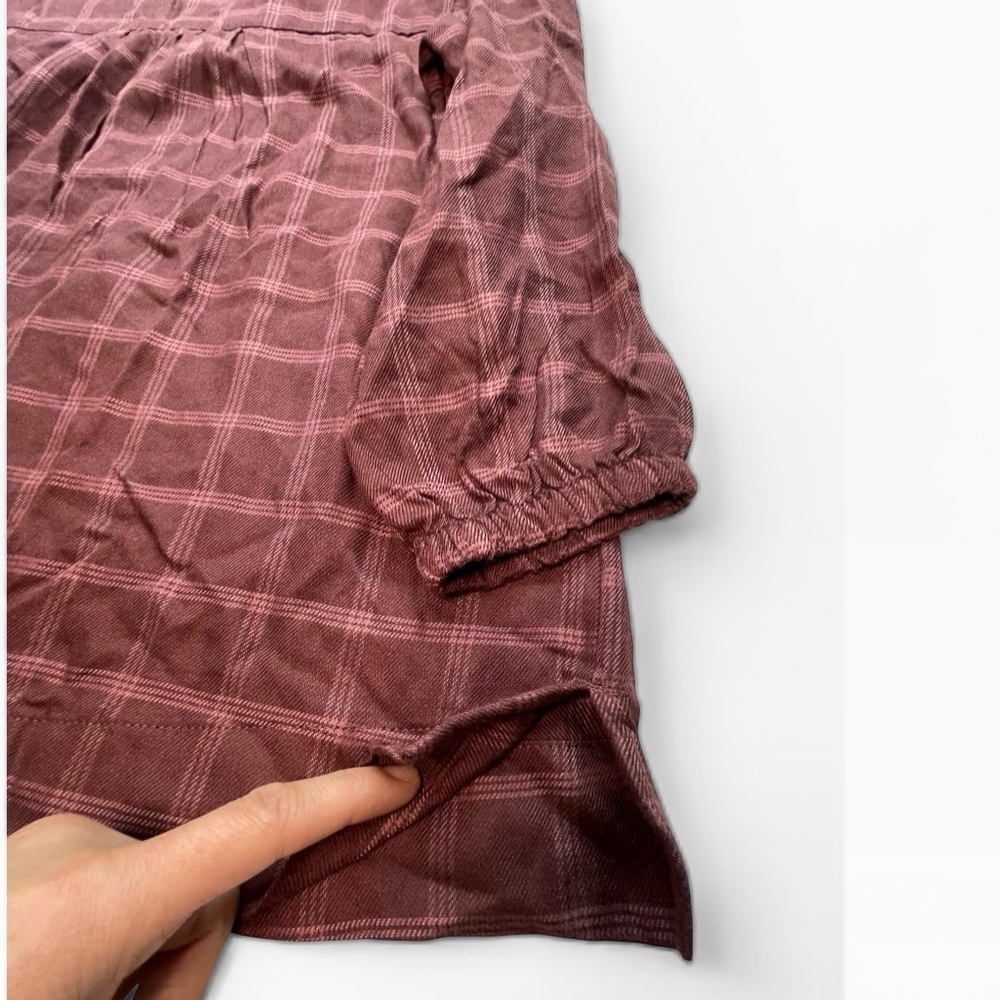 Western Boho Plaid Wrangler Peasant Blouse Burgundy Size S 3/4 Sleeve top NWT - Picture 5 of 13